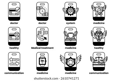 A Set of illustrations in the concept of smartphones and things in line art style