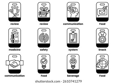 A Set of illustrations in the concept of smartphones and things in line art style