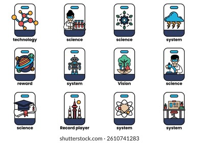 A Set of illustrations in the concept of smartphones and things in line art style