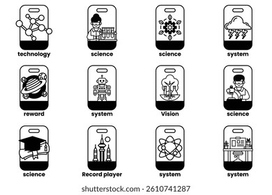 A Set of illustrations in the concept of smartphones and things in line art style