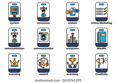 A Set of illustrations in the concept of smartphones and things in line art style