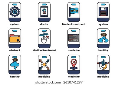 A Set of illustrations in the concept of smartphones and things in line art style