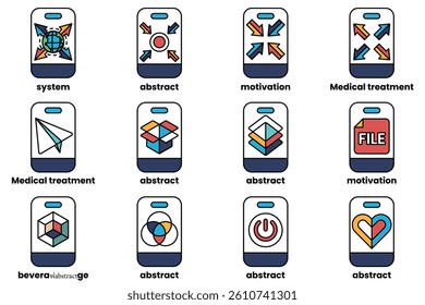 A Set of illustrations in the concept of smartphones and things in line art style