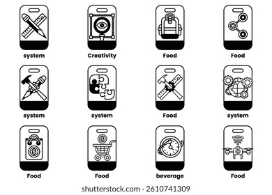 A Set of illustrations in the concept of smartphones and things in line art style
