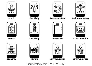 A Set of illustrations in the concept of smartphones and things in line art style