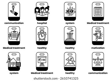 A Set of illustrations in the concept of smartphones and things in line art style