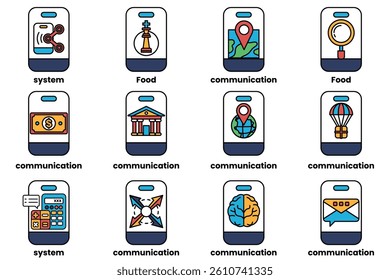 A Set of illustrations in the concept of smartphones and things in line art style