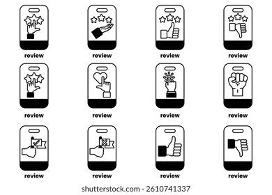A Set of illustrations in the concept of smartphones and things in line art style