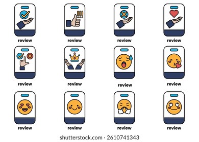 A Set of illustrations in the concept of smartphones and things in line art style