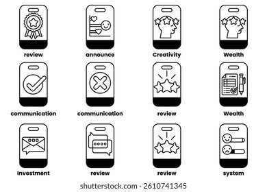 A Set of illustrations in the concept of smartphones and things in line art style