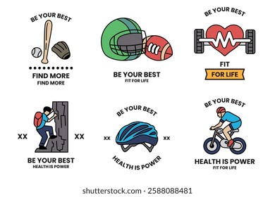 A Set of illustrations in the concept of sports and exercise in line drawing style