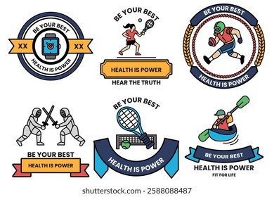 A Set of illustrations in the concept of sports and exercise in line drawing style