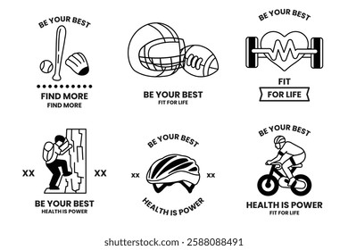A Set of illustrations in the concept of sports and exercise in line drawing style