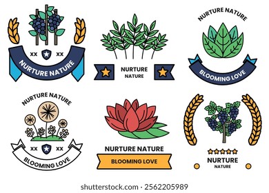 Set of illustrations in the concept of Trees and flowers in line style
