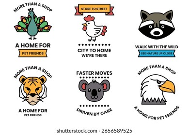 Um conjunto de ilustrações no conceito de vários animais no estilo de desenho de linha