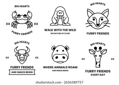 A Set of illustrations in the concept of various animals in line drawing style