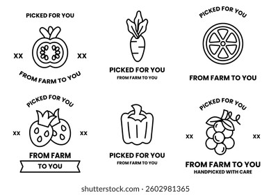 A Set of illustrations in the concept of a vegetable and fruit shop in line drawing style