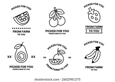 A Set of illustrations in the concept of a vegetable and fruit shop in line drawing style