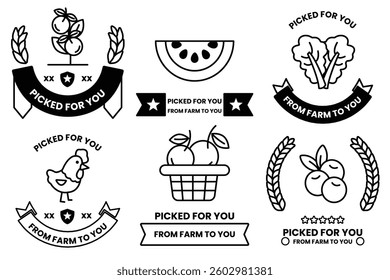 A Set of illustrations in the concept of a vegetable and fruit shop in line drawing style