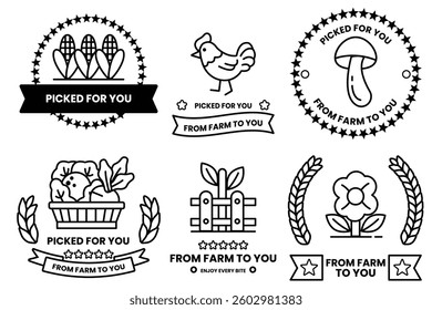 A Set of illustrations in the concept of a vegetable and fruit shop in line drawing style