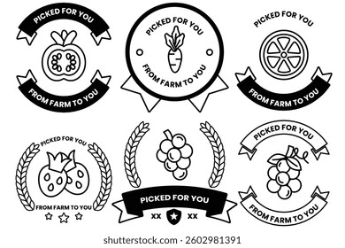 A Set of illustrations in the concept of a vegetable and fruit shop in line drawing style