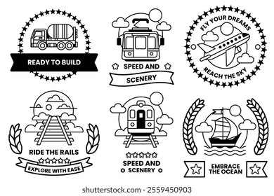 Set of illustrations in the concept of vehicles and travel in line illustration style