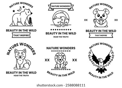 A Set of illustrations in the concept of wild animals in line art style