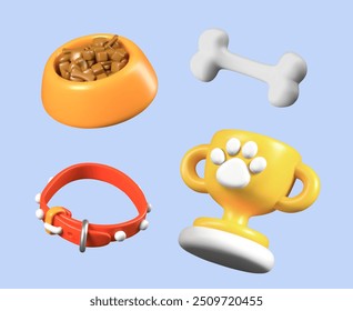 Set of illustrations for concepts of care, feeding, training of pets