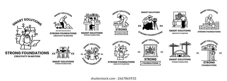 A Set of illustrations in Construction and interior decoration concept in line style
