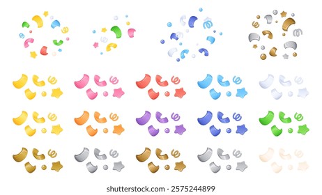 A set of illustrations of the contents of a three-dimensional cute party cracker