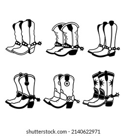 Set of illustrations of cowboy boots. Design element for logo, label, sign, emblem. Vector illustration