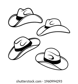 Set of Illustrations of cowboy hats. Design element for logo, label, sign, emblem, poster. Vector illustration