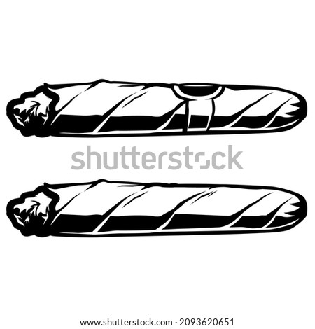 Set of Illustrations of cuban cigar in monochrome style. Design element for logo, emblem, sign, poster, t shirt. Vector illustration