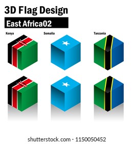 Set of illustrations of cubical national flag, cube, Kenya, Somalia, Tanzania