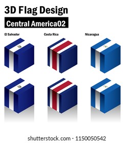 Set of illustrations of cubical national flag, Cube, El Salvador, Costa Rica, Nicaragua