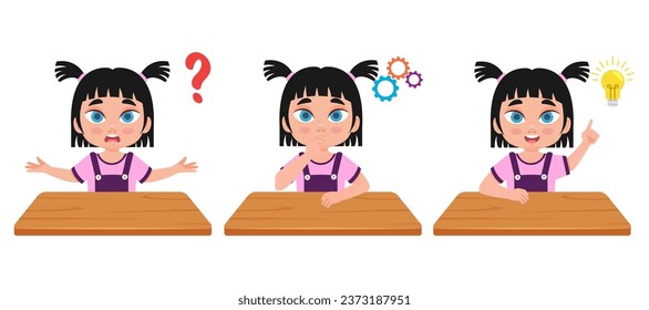 Conjunto de ilustraciones de una niña curiosa