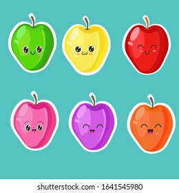 
set of illustrations with a cute apple, different emotions, characters in cartoon style, on a blue background.
can be used as stickers.
cute fruits