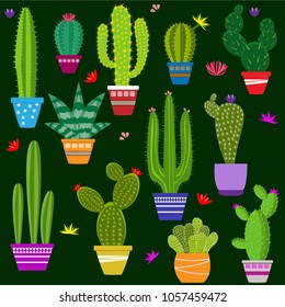 set of illustrations of cute cactus and succulents in pots and with plants. can be used for cards, invitations or like sticker