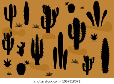 set of illustrations of cute cactus and succulents in pots and with plants. can be used for cards, invitations or like sticker