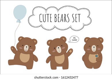 Set of illustrations of cute cartoon bears