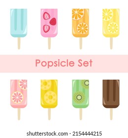 Set of illustrations of cute and delicious looking popsicles