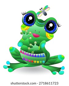 A set of illustrations with cute frogs, isolated animals on a white background