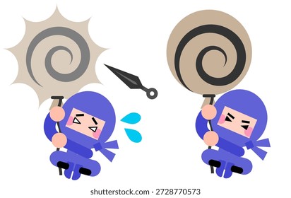 Un conjunto de ilustraciones de lindos personajes ninja flotando en globos.