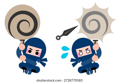 Un conjunto de ilustraciones de lindos personajes ninja flotando en globos.