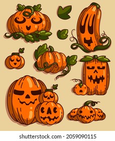 A set with illustrations of cute pumpkins. Perfect for decorating things for the holidays.