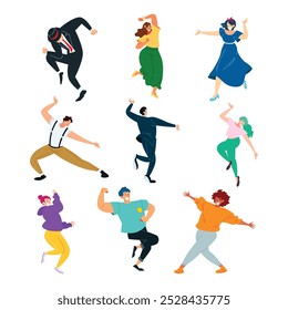 A set of illustrations of dancers dancing happily