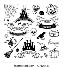 Set illustrations and decorative elements for Halloween. Can be used for scrapbook, stickers, print and etc. Freehand drawing