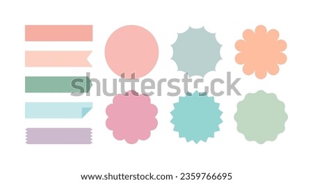 A set of illustrations of decorative icons such as colorful banners, labels, ribbons, flags, and frames. As a design template source, it is used for messages and event contents.