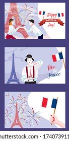 set of illustrations dedicated to Bastille day France invitation