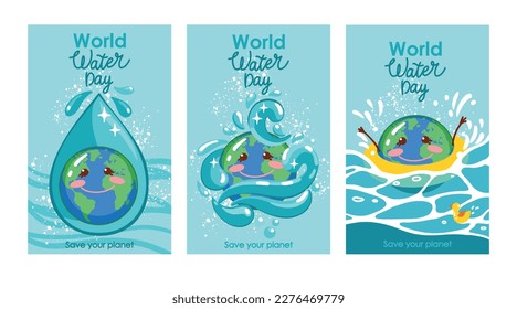 Set of illustrations dedicated to World Water Day. Poster.